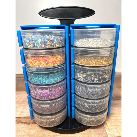 Rotating Craft Organizer With 24 Multi-Color Bead Containers With Beads & Lids - Picture 1 of 5